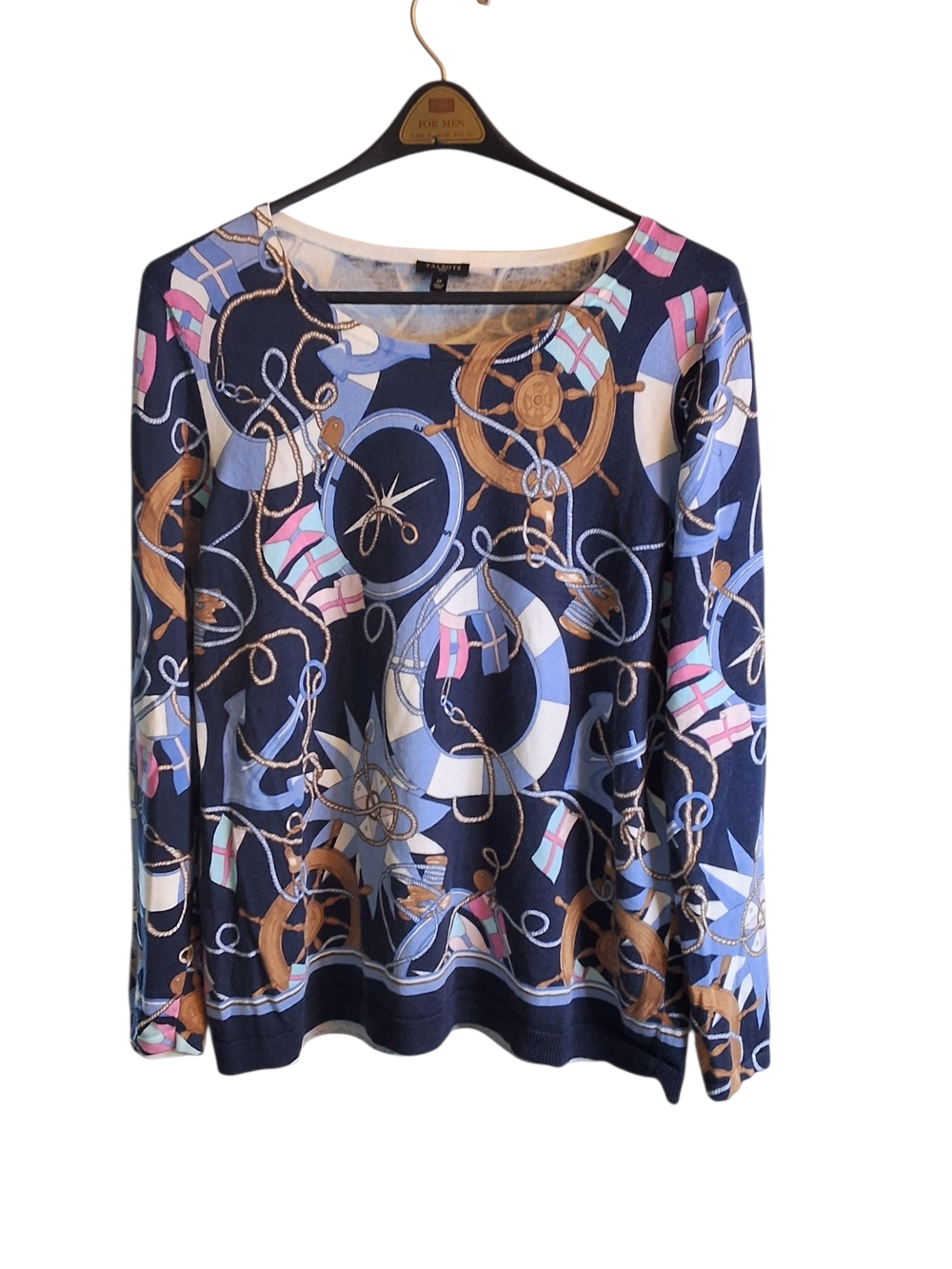 Talbots Plus  Navy Nautical Print Long Sleeve Top 1X